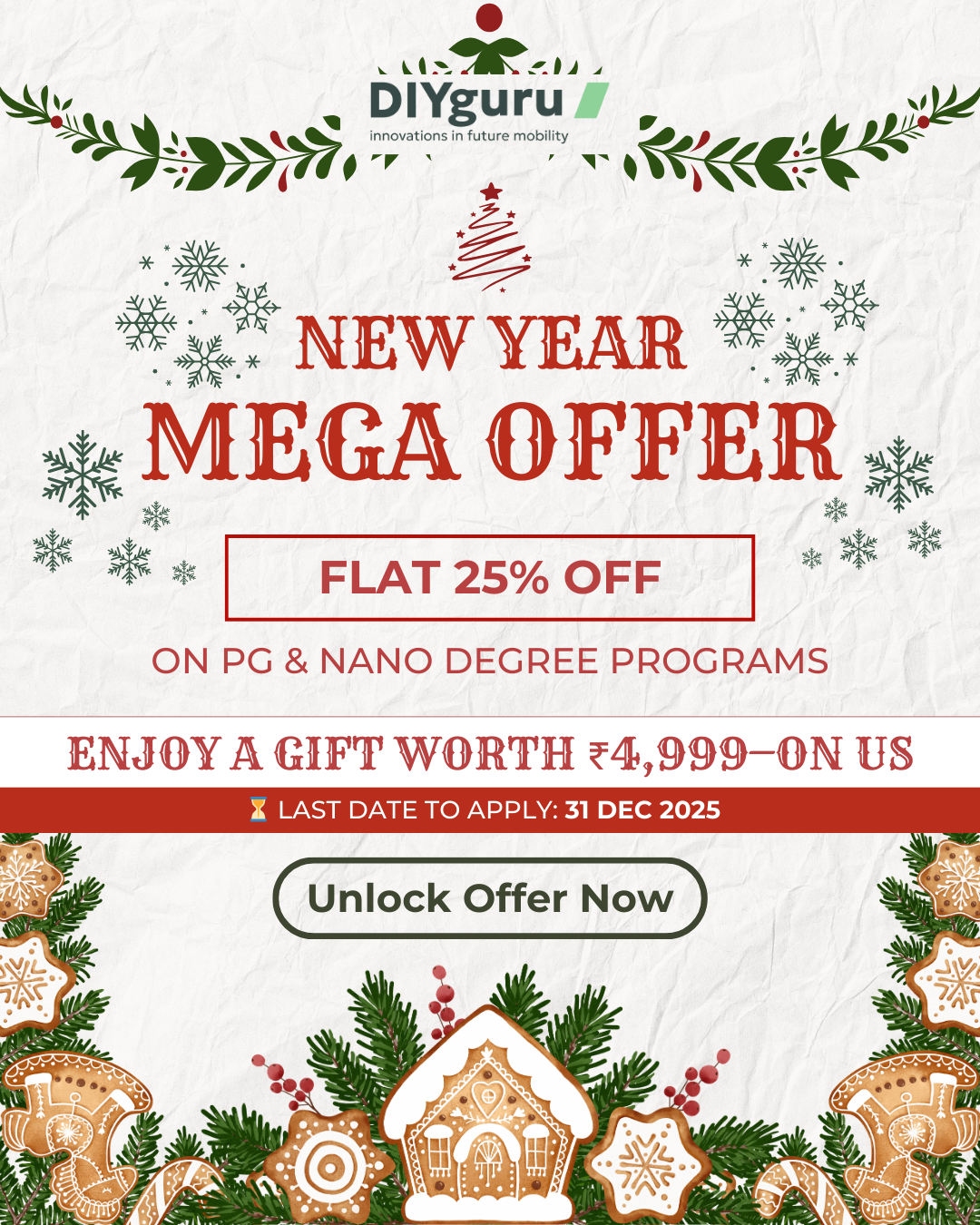 DIYguru New Year Mega Offer on EV Training popup with 25% discount and last date 31 Dec 2025